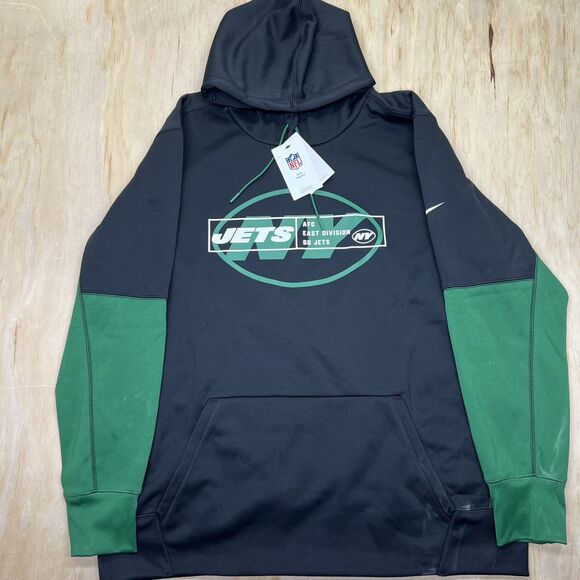 NEW DAMAGED XXL New York Jets Nike Color Block Fleece Pullover Hoodie Green - Picture 1 of 14